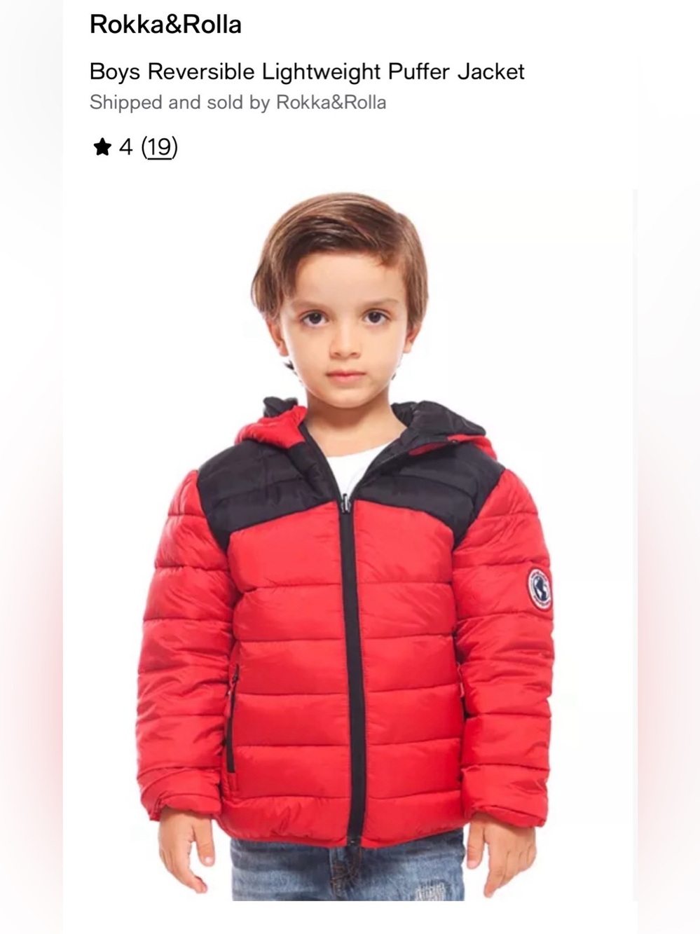 Rokka&Rolla Boys Reversible Lightweight Puffer Jacket in red and black